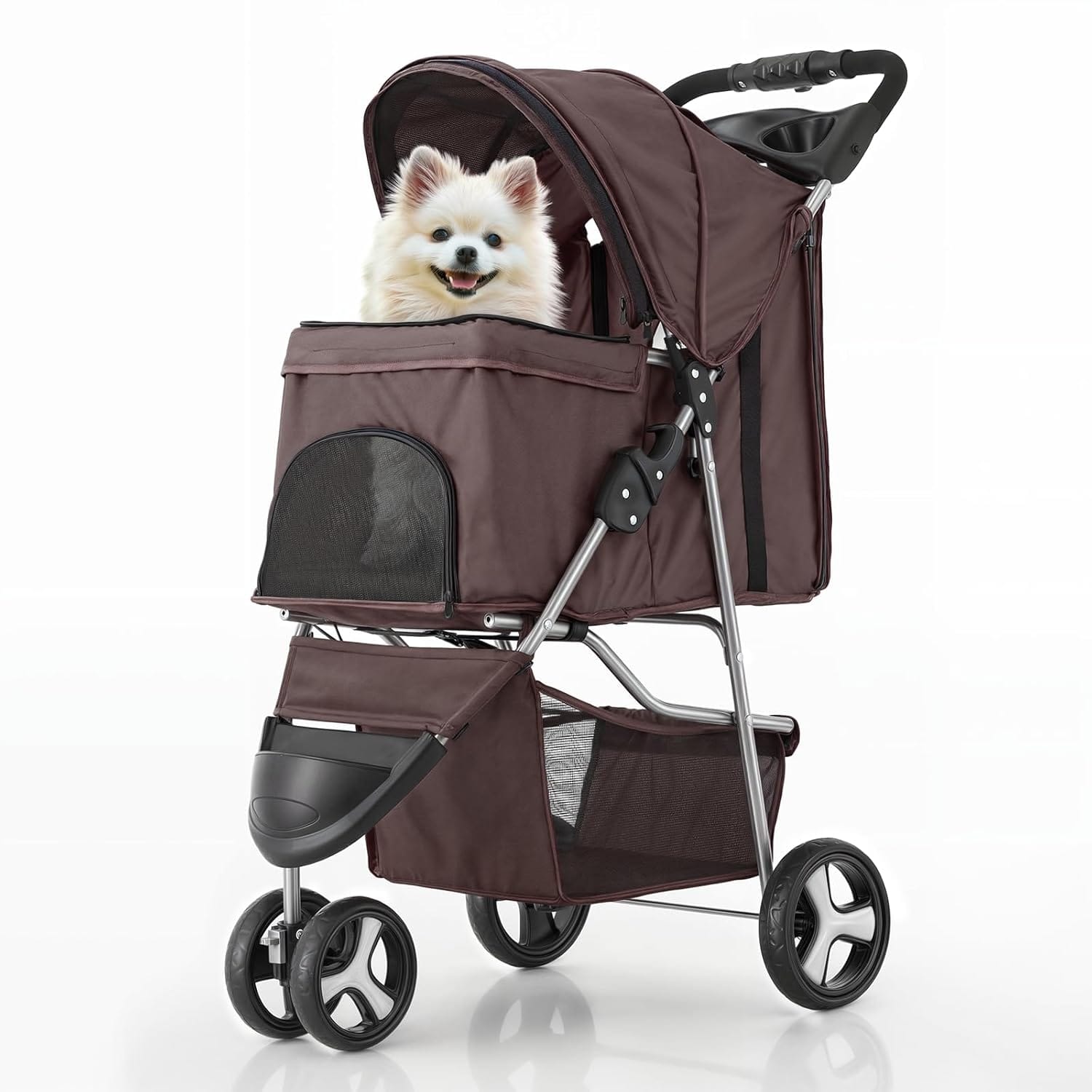 MoNiBloom Foldable Dog Strollers For Small Dogs With Weather Cover, 3 Wheels Pet Strolling Cart For Dogs And Cats With Storage Basket And Cup Holder, Breathable And Visible Mesh For All Season, Coffee MoNiBloom Foldable Dog Strollers for Small Dogs with Weather Cover, 3 Wheels Pet Strolling Cart for Dogs and Cats with Storage Basket and Cup Holder, Breathable and Visible Mesh for All-Season, Coffee