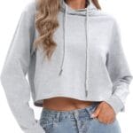 milanpavilion Women's Drawstring Cropped Hoodie Casual Hoodies for Women Workout Crop Tops Sweatshirt Long Sleeve Crop Top