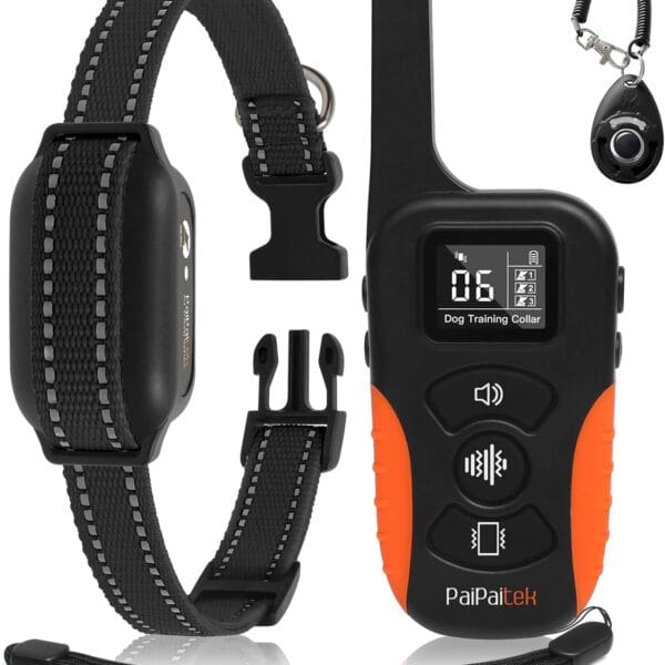 PaiPaitek No Shock Dog Training Collar with Remote 3300ft Range, Strong Vibrating Dog Collar Beep and Vibrate Only, Waterproof & Rechargeable Vibration Collar for Small Medium Large Dogs - No Prongs