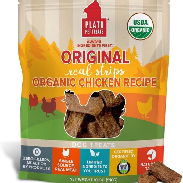 PLATO Original Real Strips Organic Chicken 18oz, Natural