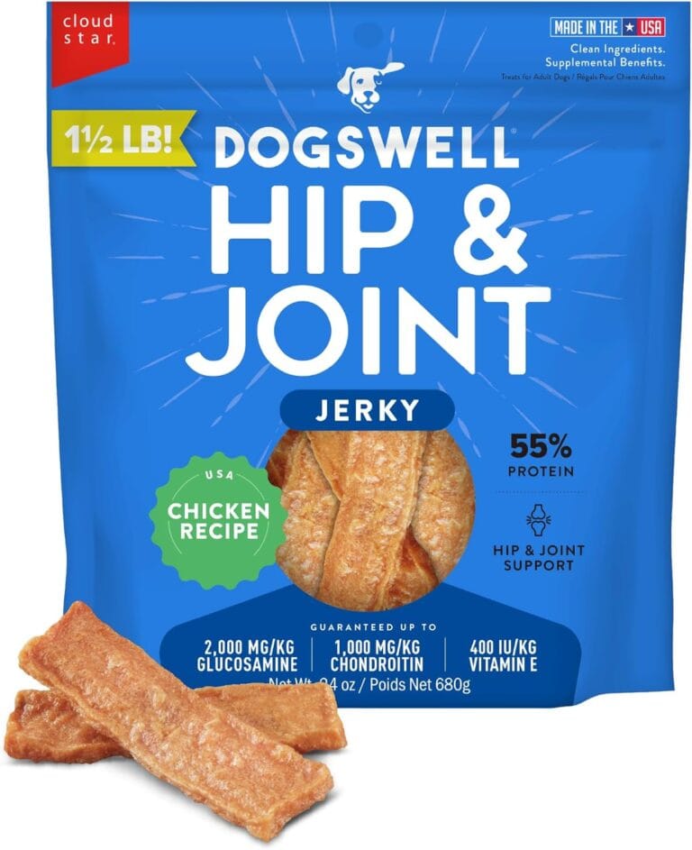 Dogswell Jerky Hip and Joint Dog Treats Grain Free Made in USA Only, Glucosamine and Chondroitin, 24 oz Chicken