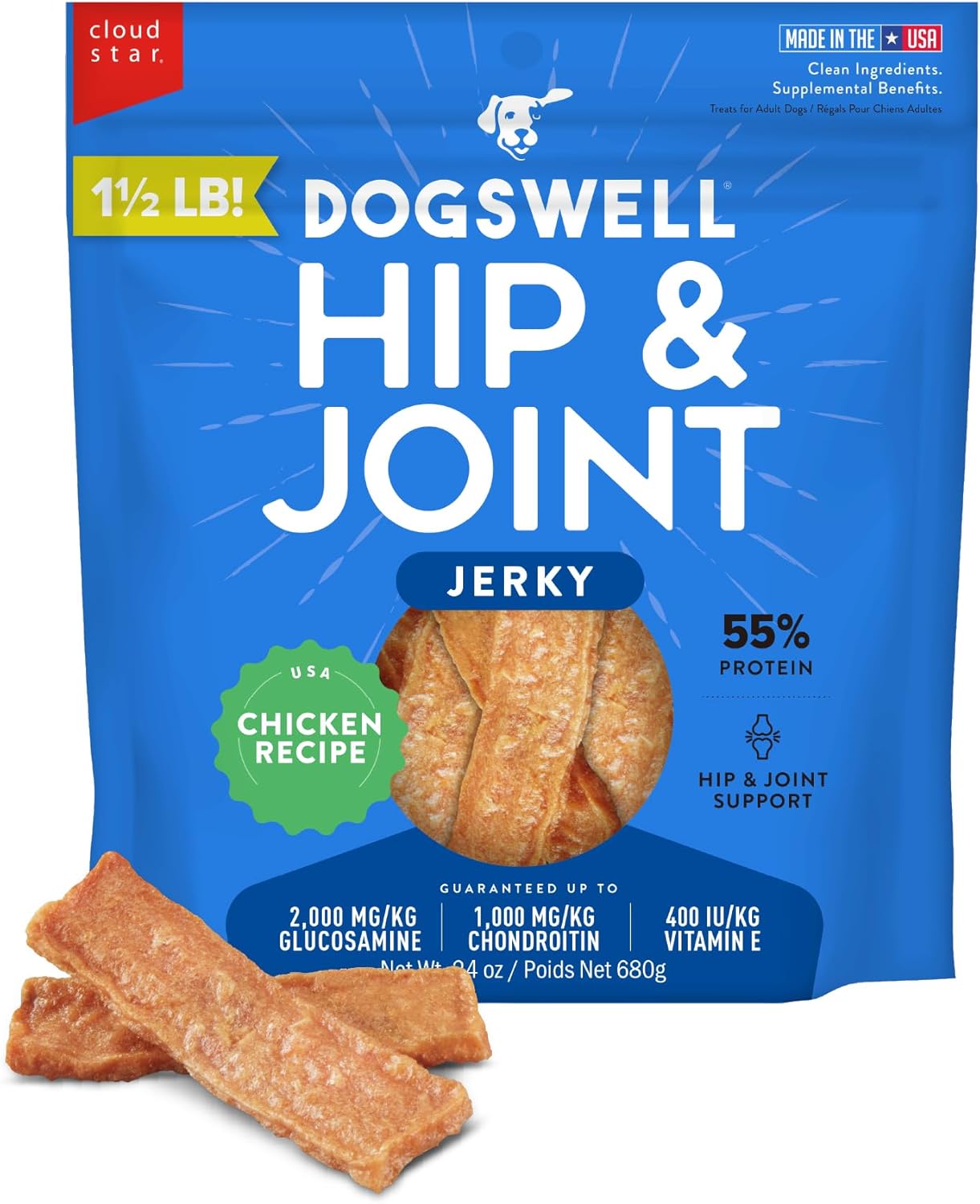 Dogswell Jerky Hip And Joint Dog Treats Grain Free Made In USA Only, Glucosamine And Chondroitin, 24 Oz Chicken Dogswell Jerky Hip and Joint Dog Treats Grain Free Made in USA Only, Glucosamine and Chondroitin, 24 oz Chicken