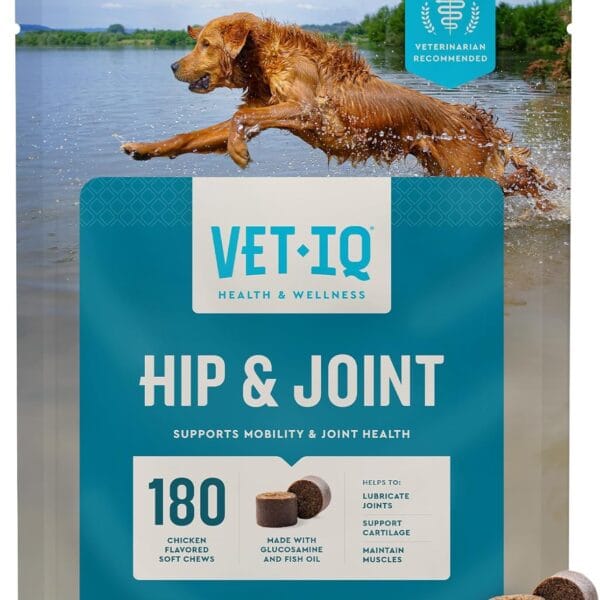 VetIQ Glucosamine Hip & Joint Supplement for Dogs, 180 Soft Chews, Dog Joint Support Supplement with MSM and Krill, Dog Health Supplies Large & Small Breed, Chicken Flavored Chewables