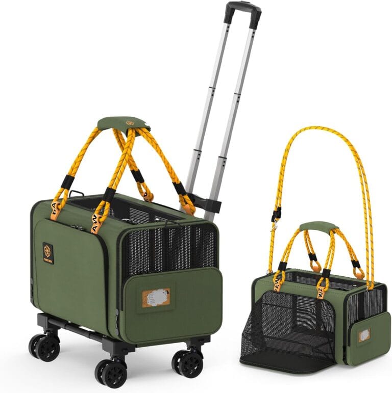 PAWZIDEA Expandable Pet Carrier with Wheels, 18X11X11 TSA Airline Approved Cat Carrier w/ID Card for 2 Cats, Small Dog Carrier Car Seat Travel Bag, Max Weight Recommendation 18 lbsGreen