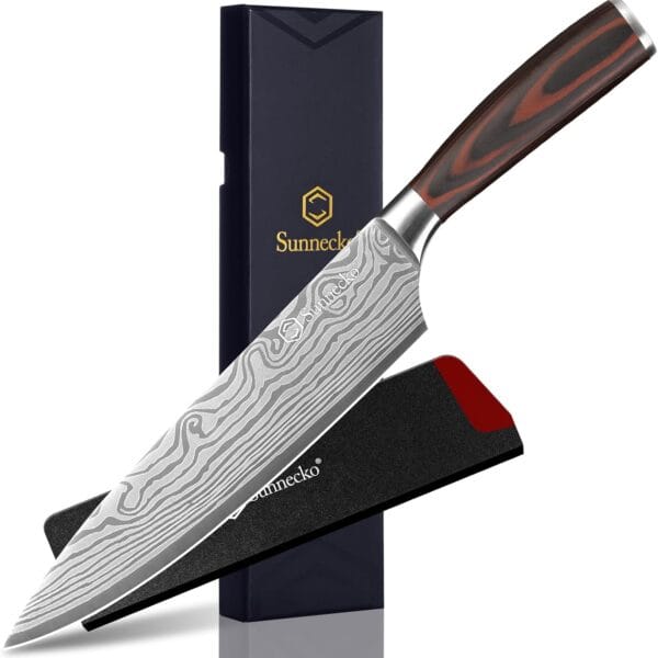 Sunnecko Chef Knife 8 inch,High Carbon Stainless Steel Kitchen Knife,Ultra Sharp Gyutou Cutting Knife with Sheath and Gift Box for Family & Restaurant
