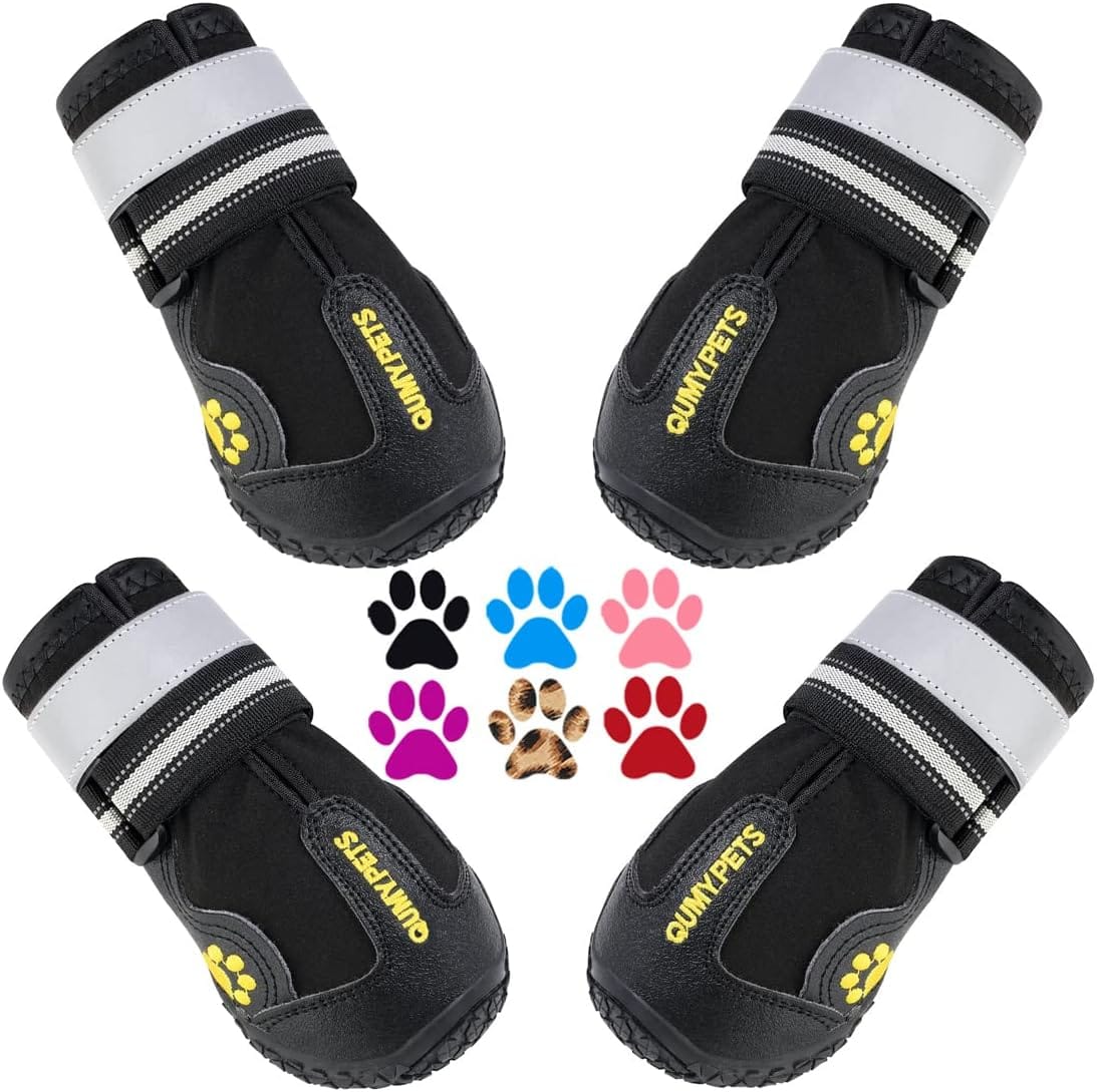 QUMY Dog Shoes For Large Dogs, Medium Dog Boots & Paw Protectors For Winter Snowy Day, Summer Hot Pavement, Waterproof In Rainy Weather, Outdoor Walking, Indoor Hardfloors Anti Slip Sole Black Size 8 QUMY Dog Shoes for Large Dogs, Medium Dog Boots & Paw Protectors for Winter Snowy Day, Summer Hot Pavement, Waterproof in Rainy Weather, Outdoor Walking, Indoor Hardfloors Anti Slip Sole Black Size 8