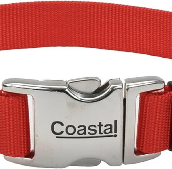 Coastal Pet Adjustable Dog Collar with Metal Buckle - Comfortable Fade-Resistant Dog Collar with Snap Lock - Perfect for Walking & Tie Outs - Red - 3/4" x 14" - 20"