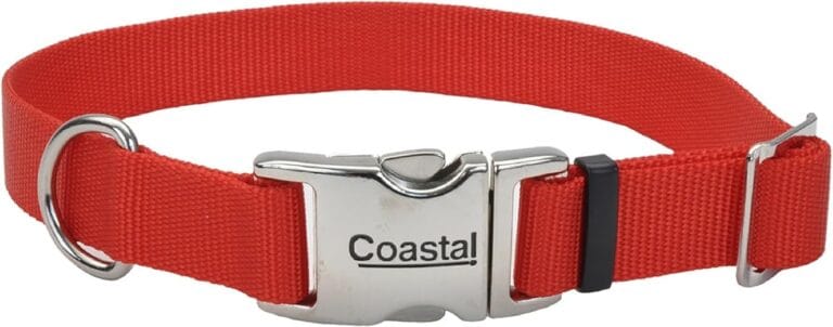 Coastal Pet Adjustable Dog Collar with Metal Buckle - Comfortable Fade-Resistant Dog Collar with Snap Lock - Perfect for Walking & Tie Outs - Red - 3/4" x 14" - 20"