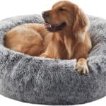 36 inches Donut Dog Bed for Large Dogs - Calming Fluffy Round Pet Bed with Removable & Washable Cover,Fits up to 100 lbs Pets (Dark Grey,Large)