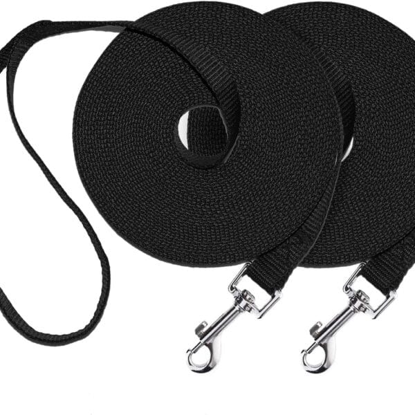 Dog/Puppy Obedience Recall Training Agility Lead - 30ft Training Leash - Great for Training, Play, Camping, or Backyard, 2 Packs Black Long Leash