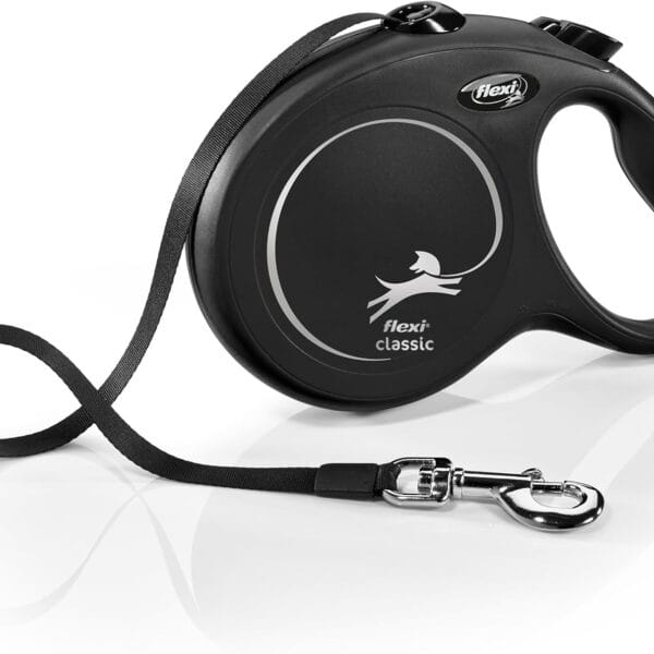 FLEXI New Classic Tape Retractable Dog Leash for Large Dogs Upto 110 lbs. 26 ft., Black | Tangle Free Pet Walking Leash with One-Handed Brake, Pause, Lock|German Quality Product