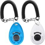 Dog Clicker for Training, 2 Pack Dog Training Clicker, Clicker Dog Training with Wrist Strap, Pet Training Clicker, Perfect for Dog Cat Puppies Behavioral Training (Blue and White)