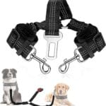 SlowTon Dog Seat Belt, Double Dog Seatbelt Adjustable Vehicle Safety Leash with Elastic Bungee Buffer, Reflective No Tangle Y Shape Two Dog Harness Seat Belt Splitter for Pets Car Trip (Black, M)