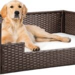 YITAHOME Rattan Dog Sofa Bed with Cushion,Wicker Pet Bed Sofa Couch Indoor Outdoor Waterproof for Large Medium Small Dogs Cats (38.6''L*26.4''W*15''H,Beige)