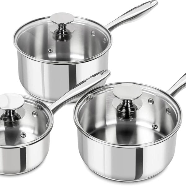 MICHELANGELO Stainless Steel Saucepan Set with Lids 1QT & 2QT & 3QT, Stainless Steel Sauce Pot Set 6pcs, Induction Saucepans, Nonstick Sauce Pan Set, Dishwasher Safe
