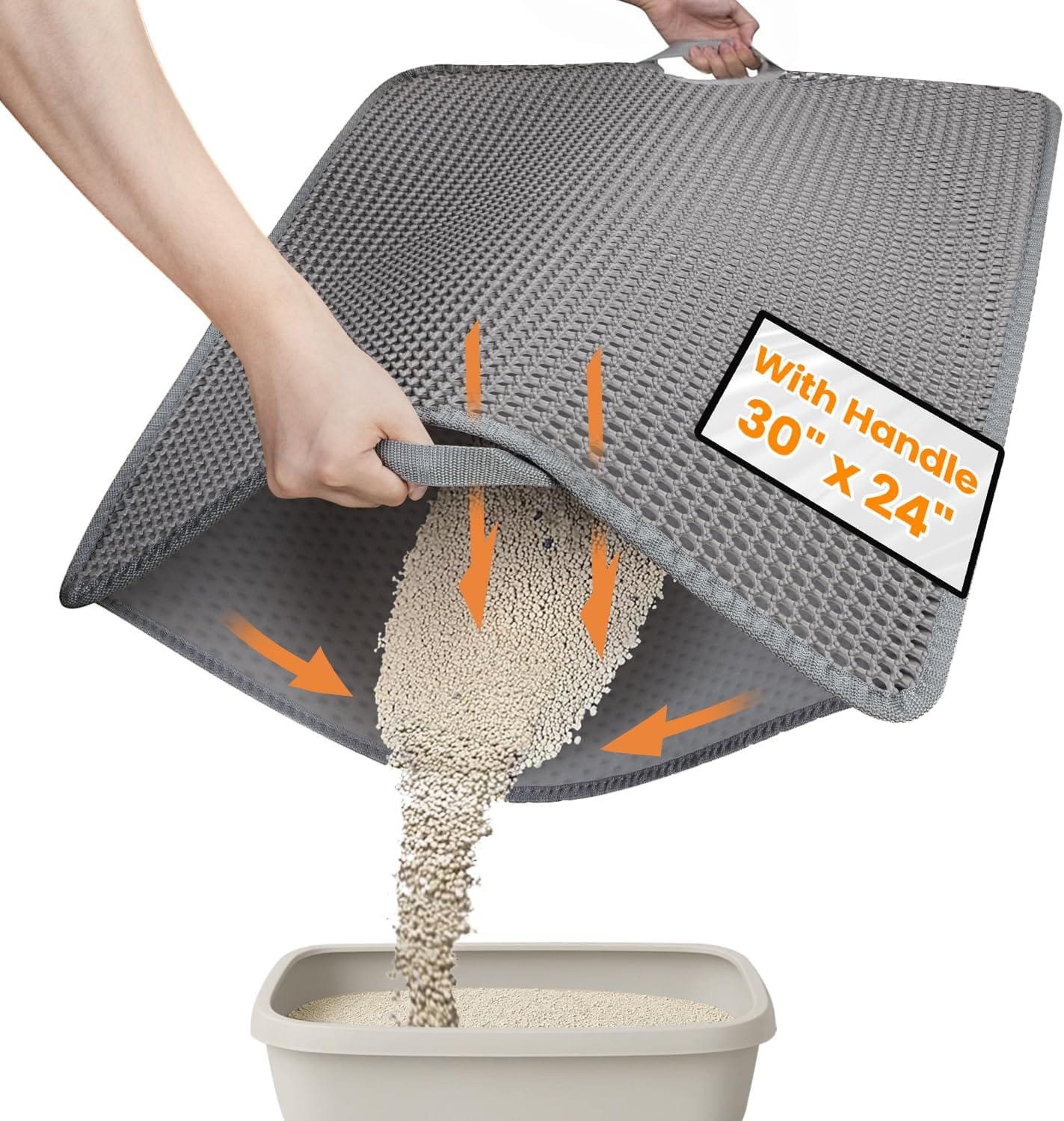Cat Litter Mat 30"X24" Jumbo Litter Trapping Mat EVA Honeycomb,Urine & Waterproof Scatter Control Matt For Cat With Handle Design Easier To Clean, Less Waste, Soft On Paws, Gray Cat Litter Mat-30"X24" Jumbo Litter Trapping Mat EVA Honeycomb,Urine & Waterproof Scatter Control Matt for Cat With Handle Design Easier To Clean, Less Waste, Soft On Paws, Gray