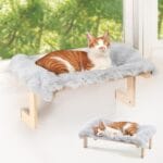 FUKUMARU Cat Window Perch, Transformable Cat Hammock with Fluffy Cushion for Windowsill and Floor, Cats Window Bed for Large Cats and Kittens, Reinforced Wood and Metal Frame, Easy to Adjust Pet Pech