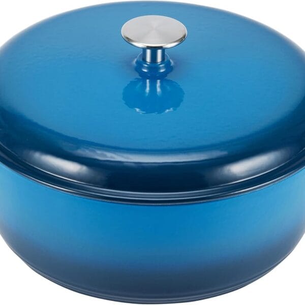 Amazon Basics Cast Iron Dutch Oven Pot with Lid, Enameled, Round, Dual Handles, Heavy-Duty, Small, 4.3-Quart, Blue