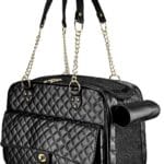 Fashion Dog Purse Carrier for Small Dogs with Large Pockets, Holds Up to 8lbs Quality PU Leather Pet Carrier, Cat Carrier, Airline Approved Puppy Purse Carrier for Travel (Black, Small Size)