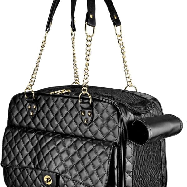 Fashion Dog Purse Carrier for Small Dogs with Large Pockets, Holds Up to 8lbs Quality PU Leather Pet Carrier, Cat Carrier, Airline Approved Puppy Purse Carrier for Travel (Black, Small Size)