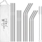Hiware 12-Pack Reusable Stainless Steel Metal Straws with Case - Long Drinking Straws for 30 oz and 20 oz Tumblers Dishwasher Safe - 2 Cleaning Brushes Included