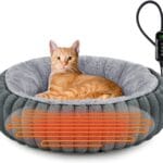 INVENHO Heated Cat Beds for Indoor Cats and Small Dogs, 20" Cozy Donut Heated Pet Bed with Timer & Temp Adjustable, Removable Waterproof Electric Warming Bed for Indoor Cat