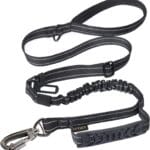 Hotsky Tactical Dog Leash Heavy Duty for Medium Large Dogs That Pull,4-6Ft Strong Bungee Shock Absorbing No Pull Dog Leash with Padded Double Handle and Car Seatbelt,Reflective Black