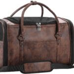 Stylish Leather Pet Carrier for Small Dogs and Cats Up to 15 lbs, Airline Approved Lightweight Travel Tote with Breathable Mesh and Shoulder Strap Coffee