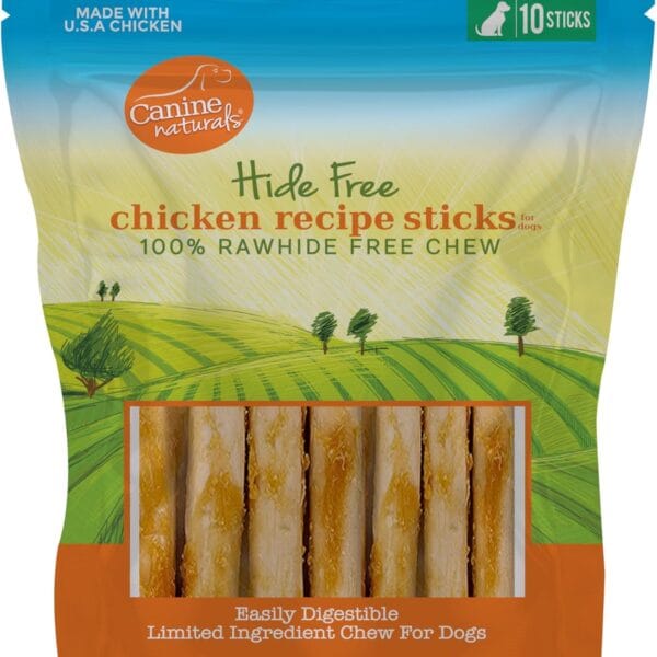 Canine Naturals Chicken Recipe Chew - Rawhide Free Dog Treats - Made From USA Raised Chicken - All-Natural and Easily Digestible - 10 Count of 5 Inch Stick