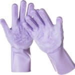 DELOMO Dog Washing Gloves 1 Pair: Soft and Gentle Silicone Pet Grooming Gloves - Bathing Scrubber Brush Mitt Grooming Shedding Fur Removal Massage for Dogs/Cats/Horse, Purple