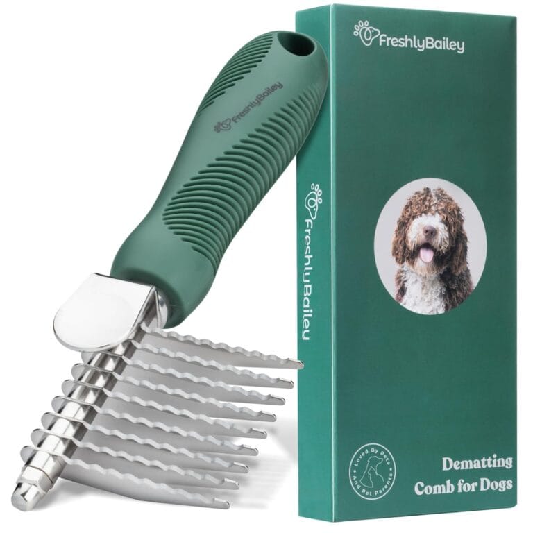 Dematting Comb for Dogs - Dematting Tool for Grooming Dog Matting - Serrated Matted Hair Removal Brush - Easily Remove Knots, Mats, and Tangles - Designed for Wavy & Curly Coats - Freshly Bailey