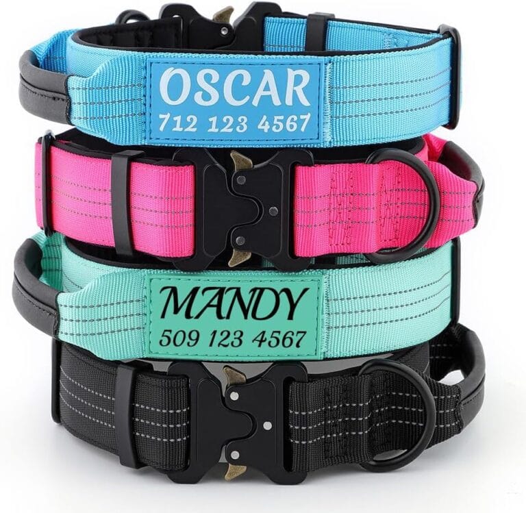 Personalized Tactical Dog Collar with Name and Phone Number, Heavy Duty Nylon Military Dog Collar with Handle and Strong Metal Buckle for Medium and Large Dogs