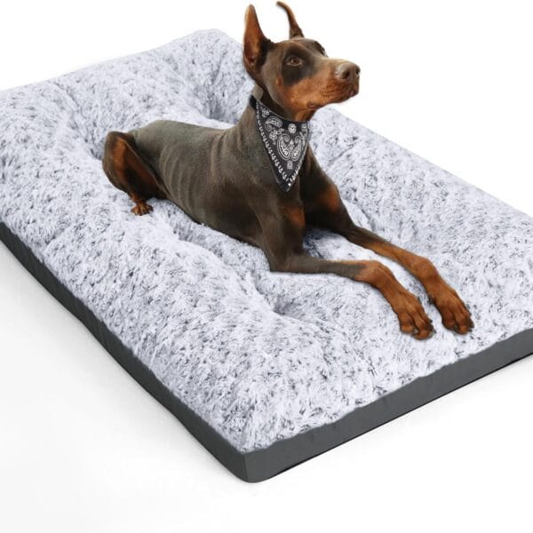 POCBLUE Deluxe Washable Dog Bed for Large Dogs Dog Crate Mat 35 Inch Comfy Fluffy Kennel Pad Anti-Slip for Dogs Up to 60 lbs, 35" x 23", Grey