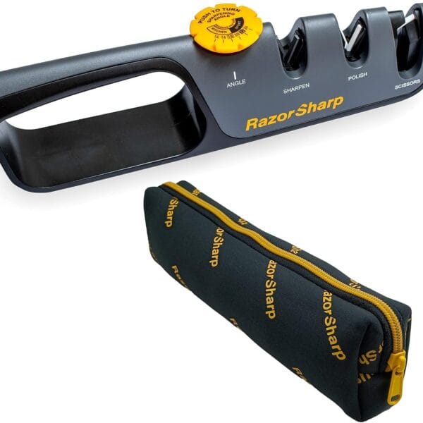 RazorSharp Knife Sharpener With Adjustable Angle Guide  Diamond-Coated Ceramic Sharpening Stones for All Knives Including Precision Kitchen, Professional, Chef's Knives  Non-Slip Rubber Edge Grip