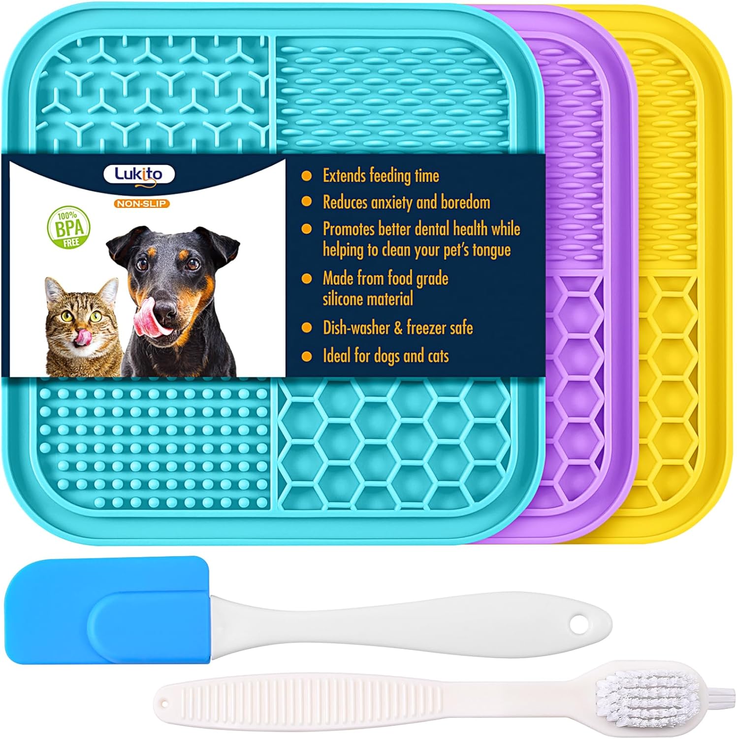 LUKITO 3PCS Lick Mat For Dogs And Cats, Licking Mat With Suction Cups For Anxiety Relief, Cat Peanut Butter Lick Pad For Boredom Reducer, Dog Enrichment Toy, Dog Lick Mat For Bathing Grooming LUKITO 3PCS Lick Mat for Dogs and Cats, Licking Mat with Suction Cups for Anxiety Relief, Cat Peanut Butter Lick Pad for Boredom Reducer, Dog Enrichment Toy, Dog Lick Mat for Bathing Grooming