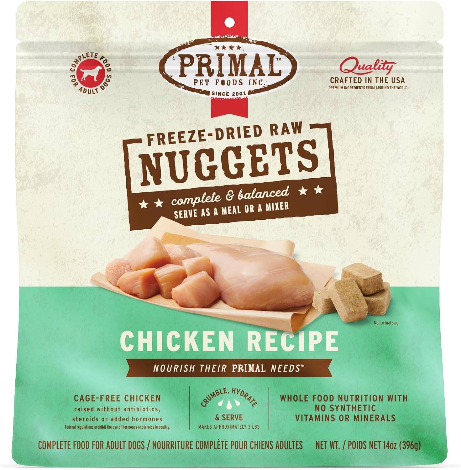 Primal Freeze Dried Dog Food Nuggets, Chicken; Complete Balanced Meal, Topper Or Treat; Premium, Healthy, Grain Free, High Protein Raw Dog Food, 14 Oz Primal Freeze Dried Dog Food Nuggets, Chicken; Complete Balanced Meal, Topper or Treat; Premium, Healthy, Grain Free, High Protein Raw Dog Food, 14 oz
