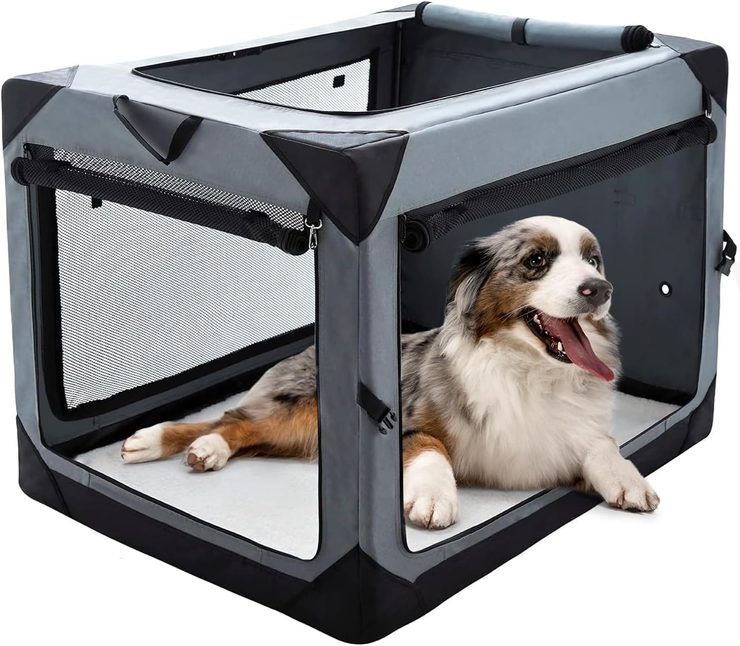 Pettycare 36 Inch Collapsible Crate For Large Dogs, 4 Door Foldable Soft Kennel With Chew Proof Mesh Windows For Indoor & Outdoor Travel Pettycare 36 Inch Collapsible Crate for Large Dogs, 4-Door Foldable Soft Kennel with Chew Proof Mesh Windows for Indoor & Outdoor Travel