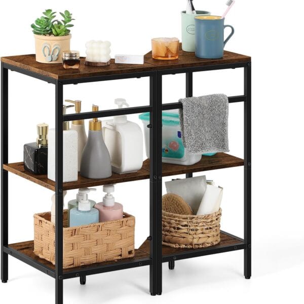 Pedestal Sink Storage, Under Sink Organizer Shelf Bathroom Under Vanity Storage Shelf for Small Space, Bathroom Organizers and Storage Rack Stand 3 Tier Wooden Corner Shelves Standing, Brown