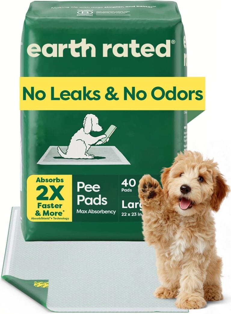Earth Rated Max Absorbency Puppy Pee Pads for Dogs Absorbs 2X Faster & 2X More, Leak-Proof Odor-Free Potty Training Wee Wee Pad, Unscented, Large, 22 x 23, 40 Count