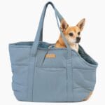 NoblePup Cozy Plush Dog Purse Carrier for Small Dogs - Dog Carrier Purse with Secure Harness Clip, Dog Tote Bag for Small Dogs and Puppies - Light Blue