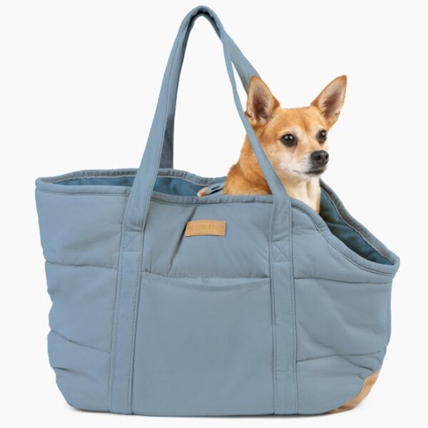 NoblePup Cozy Plush Dog Purse Carrier for Small Dogs - Dog Carrier Purse with Secure Harness Clip, Dog Tote Bag for Small Dogs and Puppies - Light Blue