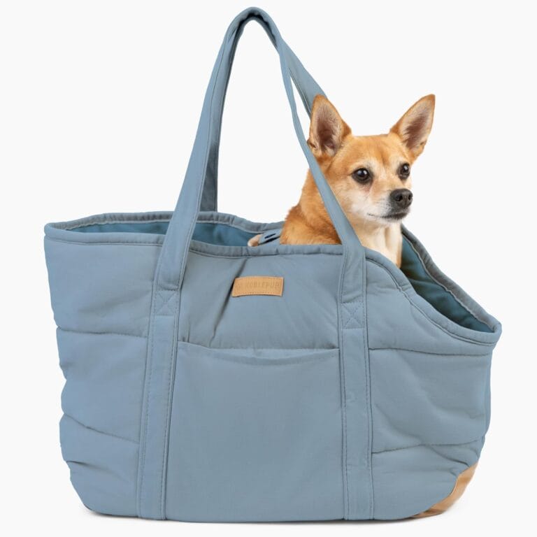 NoblePup Cozy Plush Dog Purse Carrier for Small Dogs - Dog Carrier Purse with Secure Harness Clip, Dog Tote Bag for Small Dogs and Puppies - Light Blue