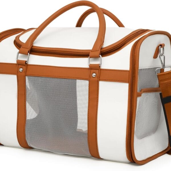 Pet cat and Dog cage Suitable for Medium and Small-Sized Cats, Soft Side cat cage, Sturdy Outer Frame Design, Adjustable Shoulder Strap, Ivory White, Fashionable pet Supplies