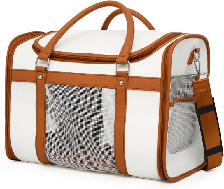 Pet cat and Dog cage Suitable for Medium and Small-Sized Cats, Soft Side cat cage, Sturdy Outer Frame Design, Adjustable Shoulder Strap, Ivory White, Fashionable pet Supplies