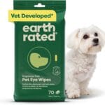 Earth Rated Vet-Developed Pet Eye Wipes, Hypoallergenic Cleaner for Dogs & Cats Eyes to Remove Dirt & Discharge, Fragrance Free, 70 Count