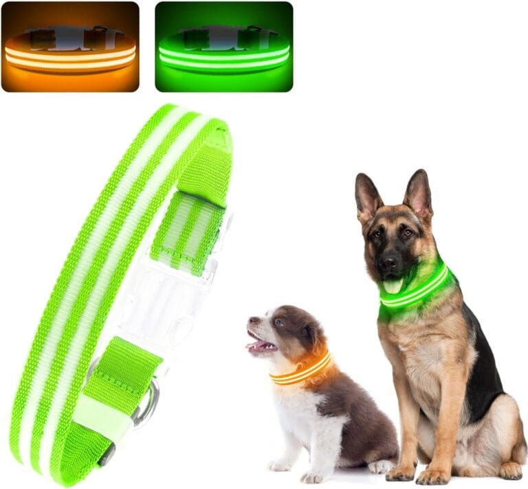 LED Dog Collar, Light Up Dog Collar, Lighted Dog Collars Adjustable for Night Walking, Glow in The Dark Dog Collars Light with USB Rechargeable Color Changing Waterproof for Dogs (Green, Large)