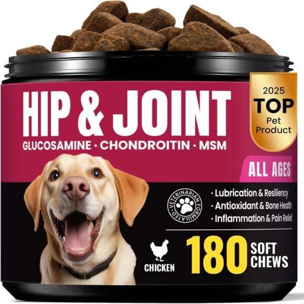 Glucosamine for Dogs Hip and Joint Supplement Chews, Chondroitin Joint Supplement for Dogs, Joint Chews for Dog, Dog Supplement for Joint Pain Relief - 60-Day Satisfaction Guarantee -180 Ct