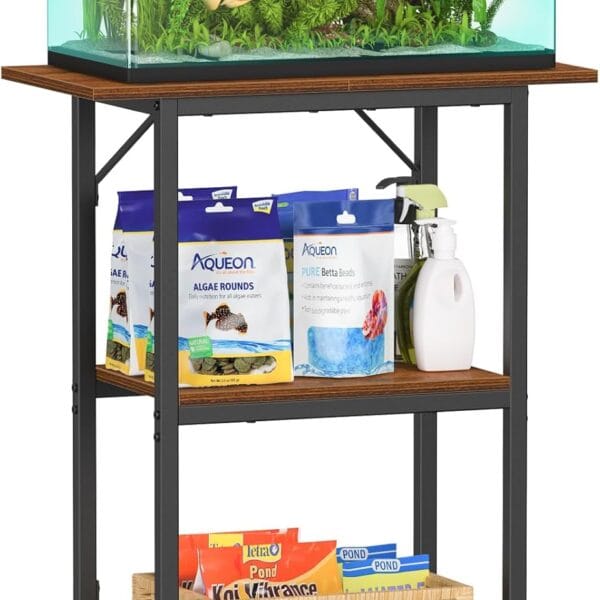 Snughome 10-20 Gallon Fish Tank Stand, Aquarium Stand 2-Tier Storage Shelves, Heavy Duty Terrarium Stand for Home Office Fish Tank Shelf, 24" L x 11.8" W x 30.7" H, Rustic Brown