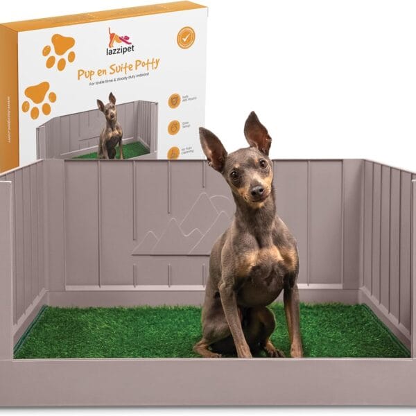 Pup en Suite Potty - Dog Toilet/Pee Pad Tray with Four Walls + Turf Patch - Indoor Potty Tray for Potty Training & Lazy Days - Easy to Build Pee Pad Holder Dog Litter Box Indoor