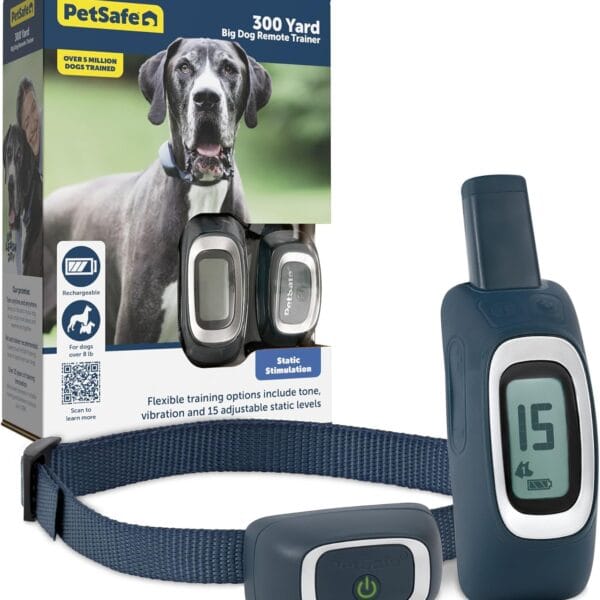 PetSafe 300 Yard Remote Training Collar  Choose from Tone, Vibration, or 15 Levels of Static Stimulation  Medium Range Option for Training Off Leash Dogs  Waterproof and Durable  Rechargeable